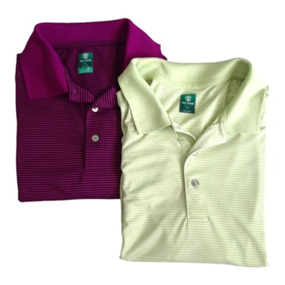 2 Pro Tour Striped Polo Shirts Mens Size XL Berry Airplay Lime Green polyester